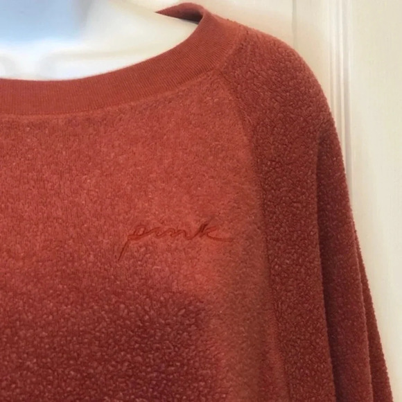 VS PINK Orange Sherpa Pullover Sweatshirt M - Picture 5 of 8
